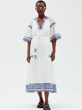 Claudie Pierlot White Blue Embroidered Dress